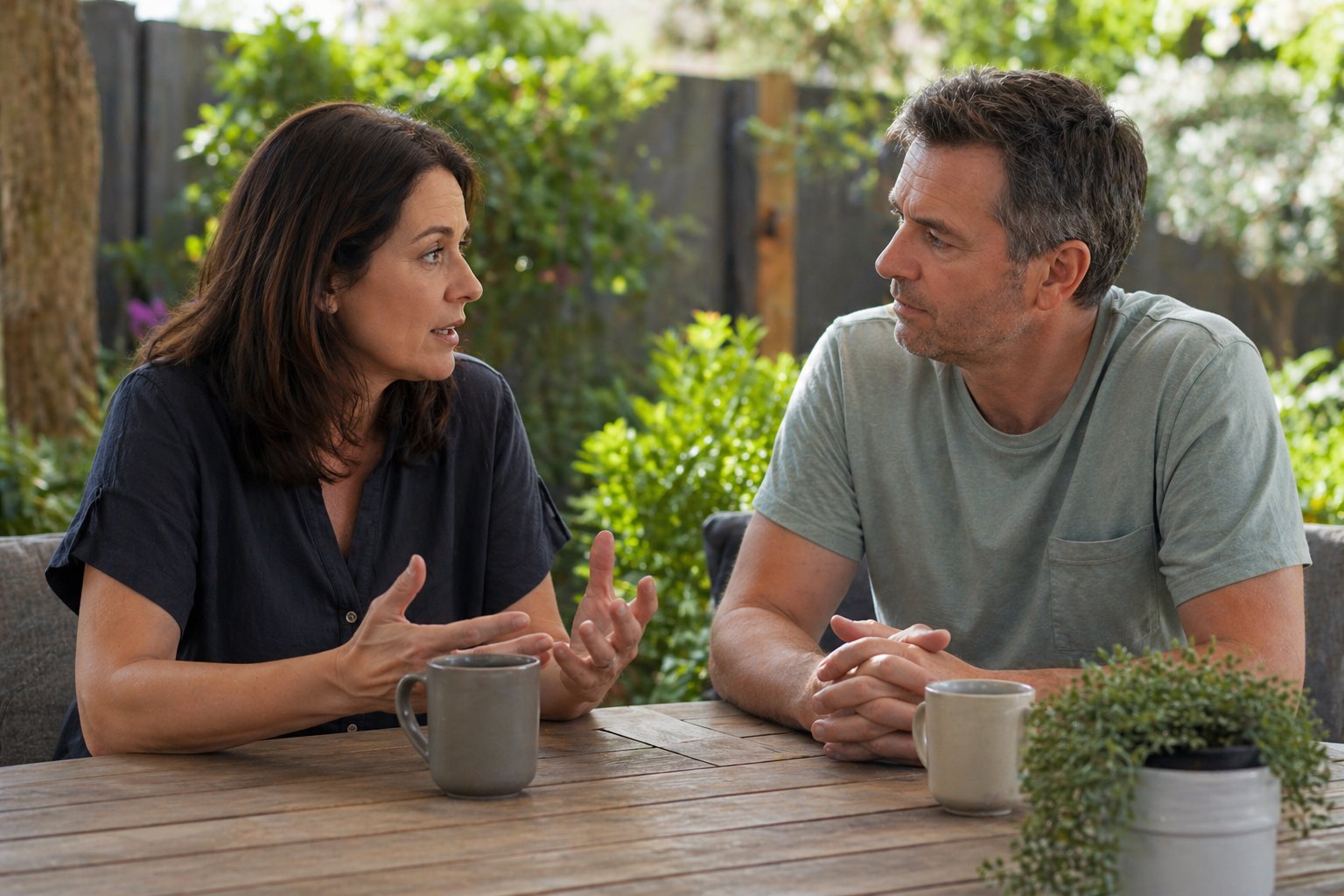 Adult siblings having a conversation